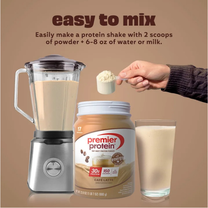 Premier Protein 100% Whey Protein Powder, Café Latte, 1.5 lb