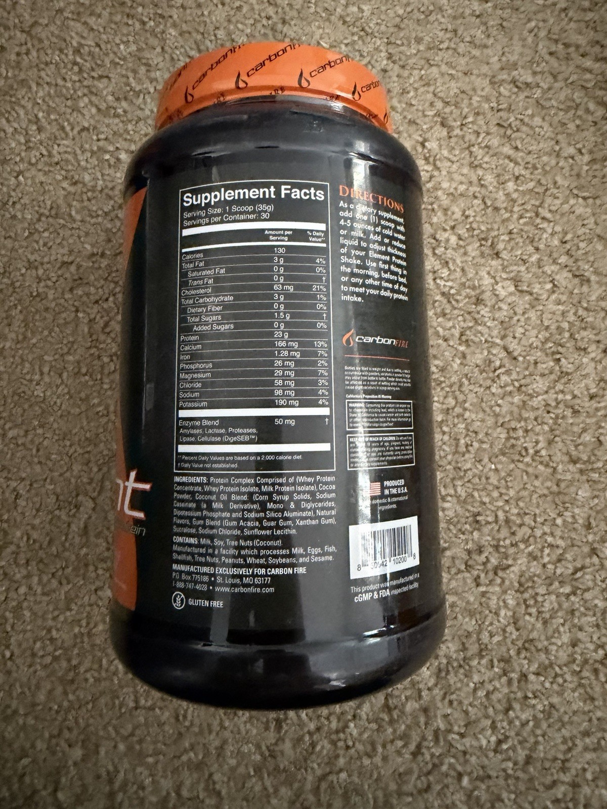 Carbon Fire Element Slow Digestion Protein 2.31 Lbs Chocolate Lava Cake Exp 7/27