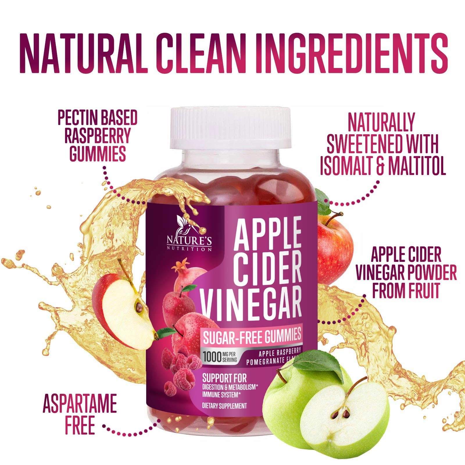 Apple Cider Vinegar Gummies 1000mg per Serving – Sugar 120 Count (Pack of 1)