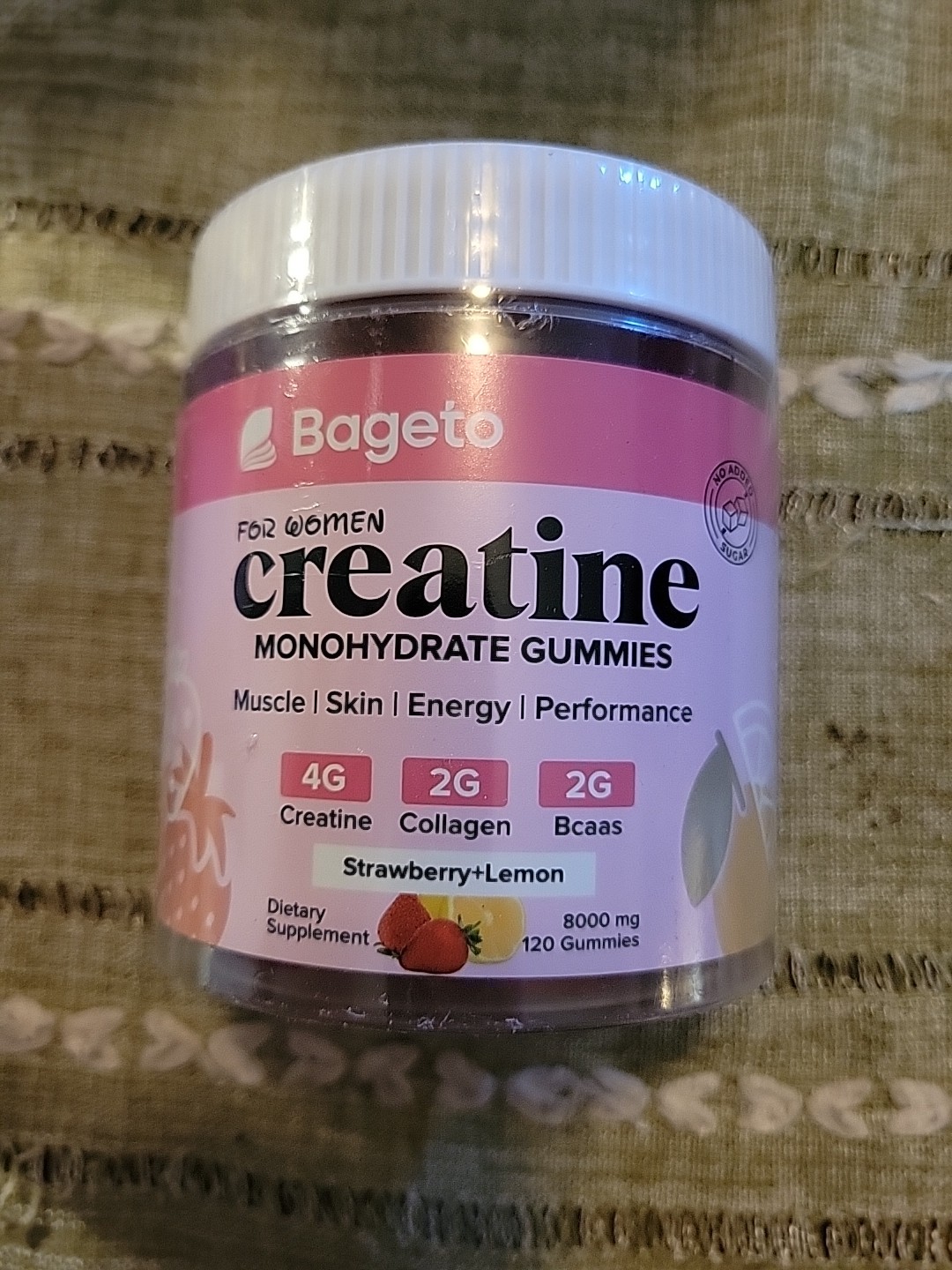 9 x BAGETO 8000mg Women’s Creatine Monohydrate Gummies (Strawberry+Lemon), 120ct