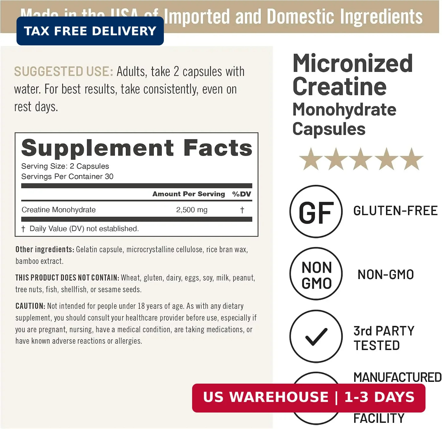 Micronized Creatine Monohydrate Pills, 2500mg Per Serving – Creatine