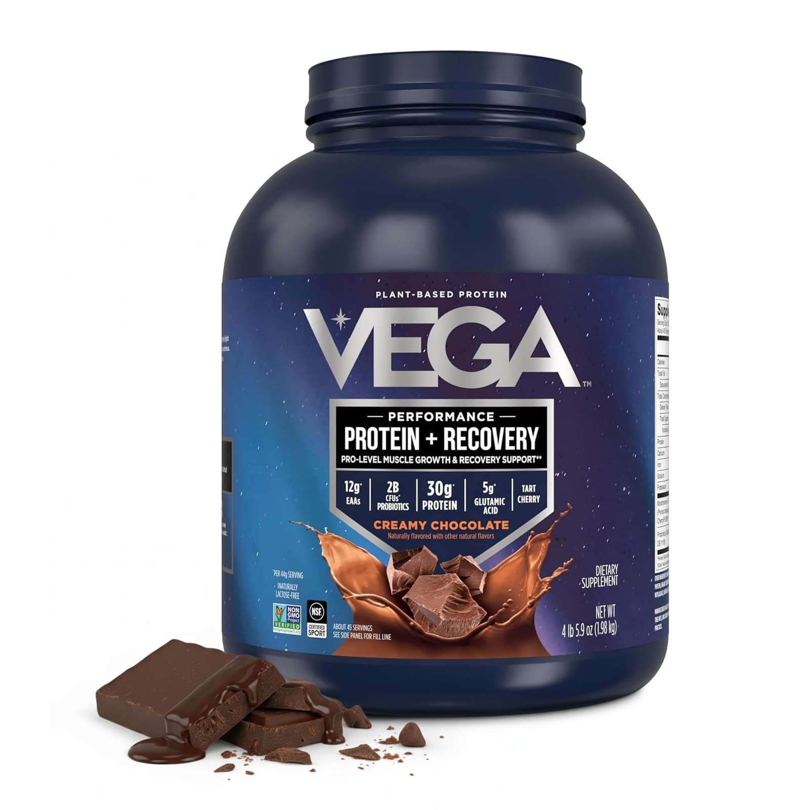 Protein + Recovery Vegan 30g Chocolate 4.4 lbs 45 Servings Dairy & Gluten Free