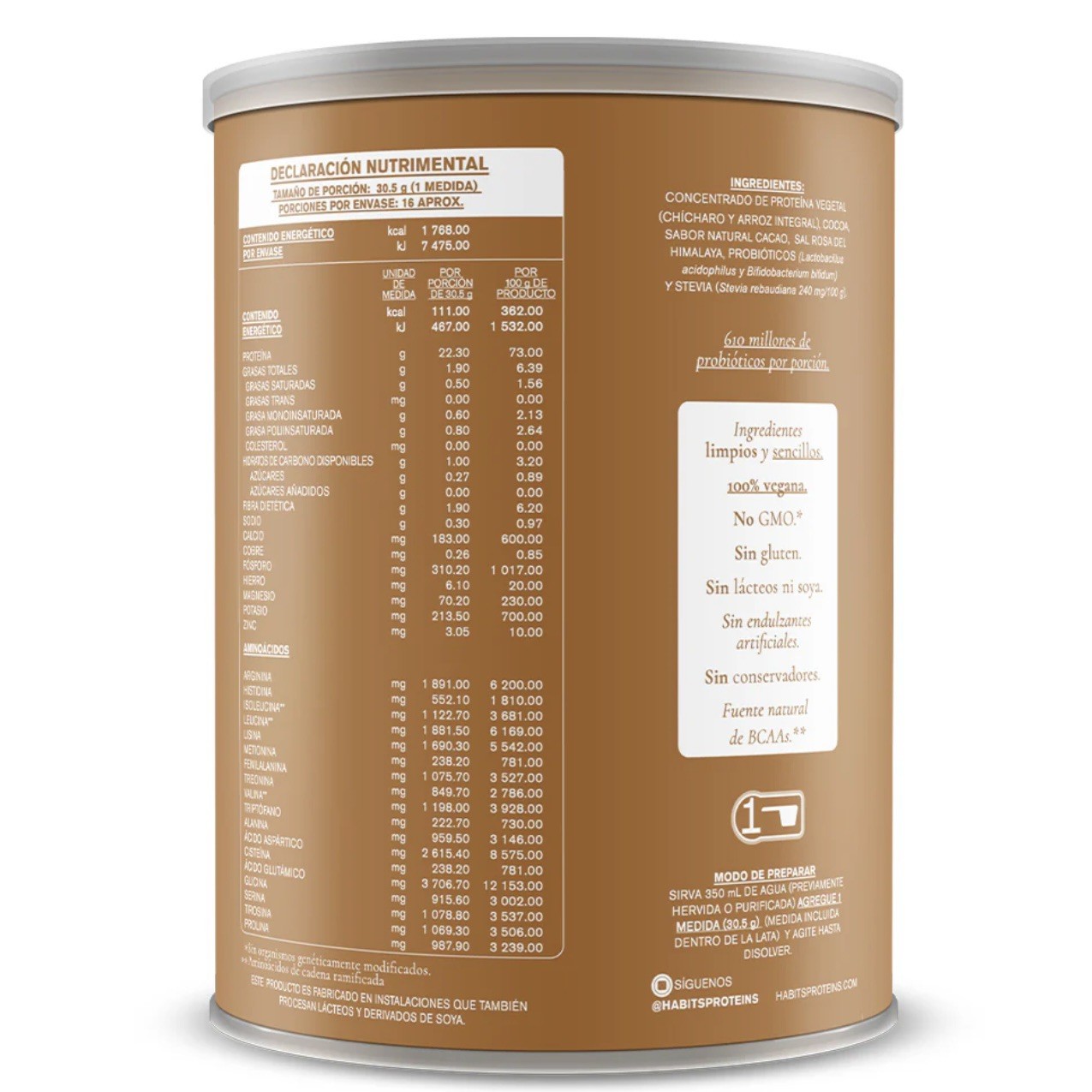 HABITS Vegan Protein Powder Probiotic Cacao 488g Not A Fancy Kitchen Gluten Free