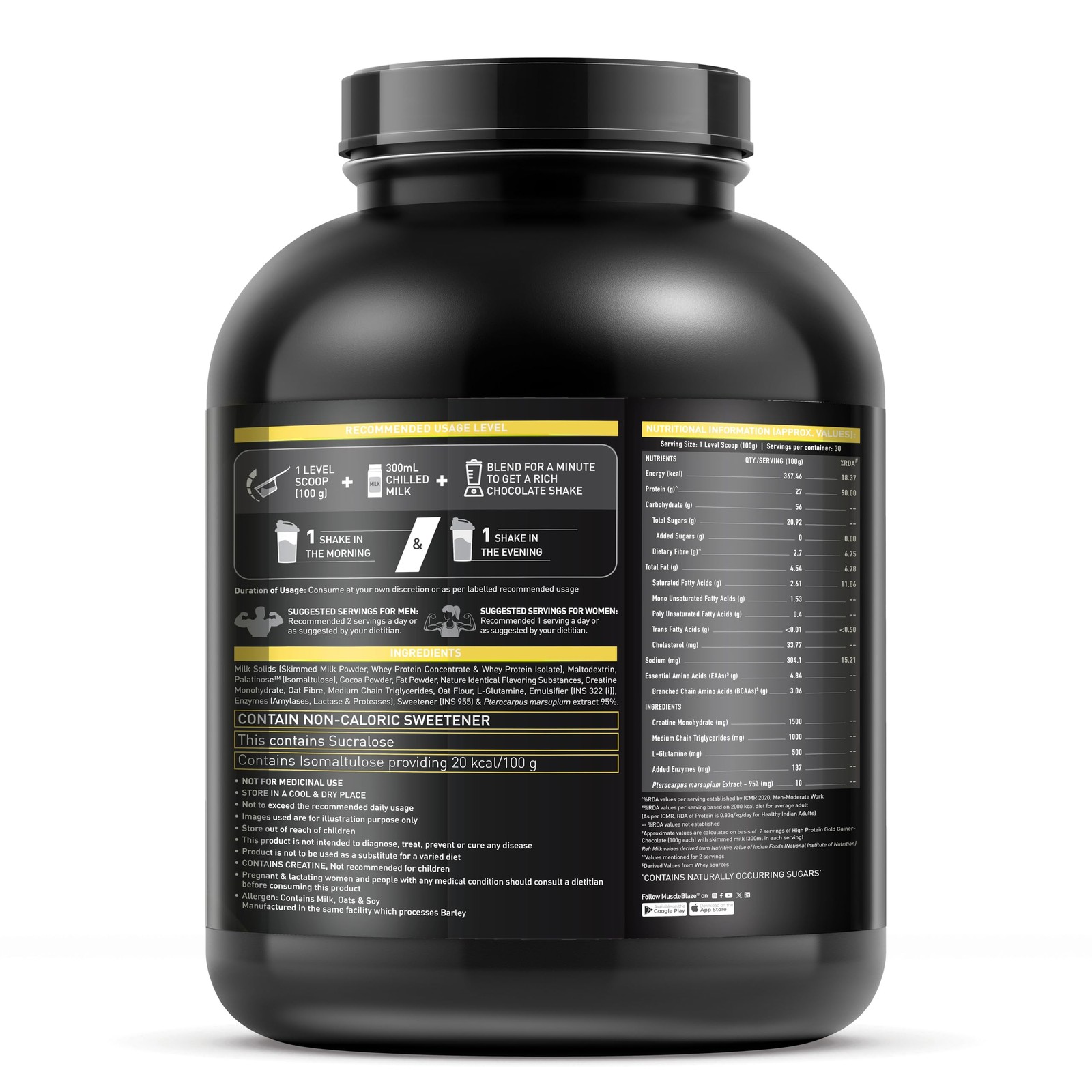 MuscleBlaze High Protein Gold Gainer (Chocolate, 3kg / 6.6lbs, 30 Servings)
