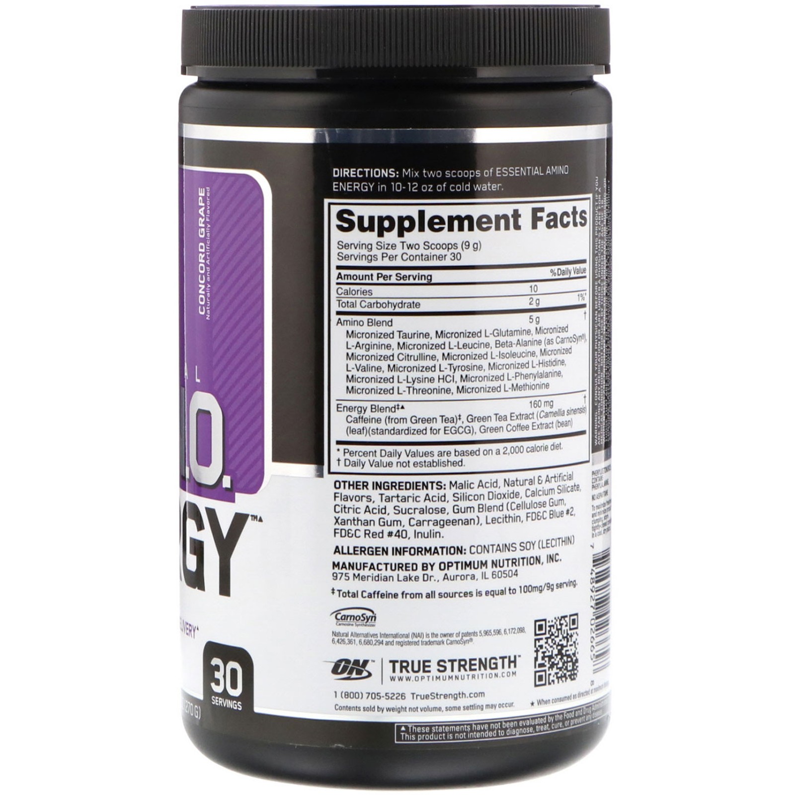 Optimum Nutrition, (2 Pack) Essential Amin.O. Energy, Concord Grape, 9.5 oz (270