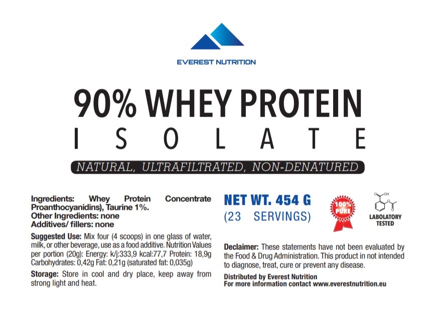 WHEY PROTEIN ISOLATE 454g POWDER 90% WPI NATURAL FLAVOUR