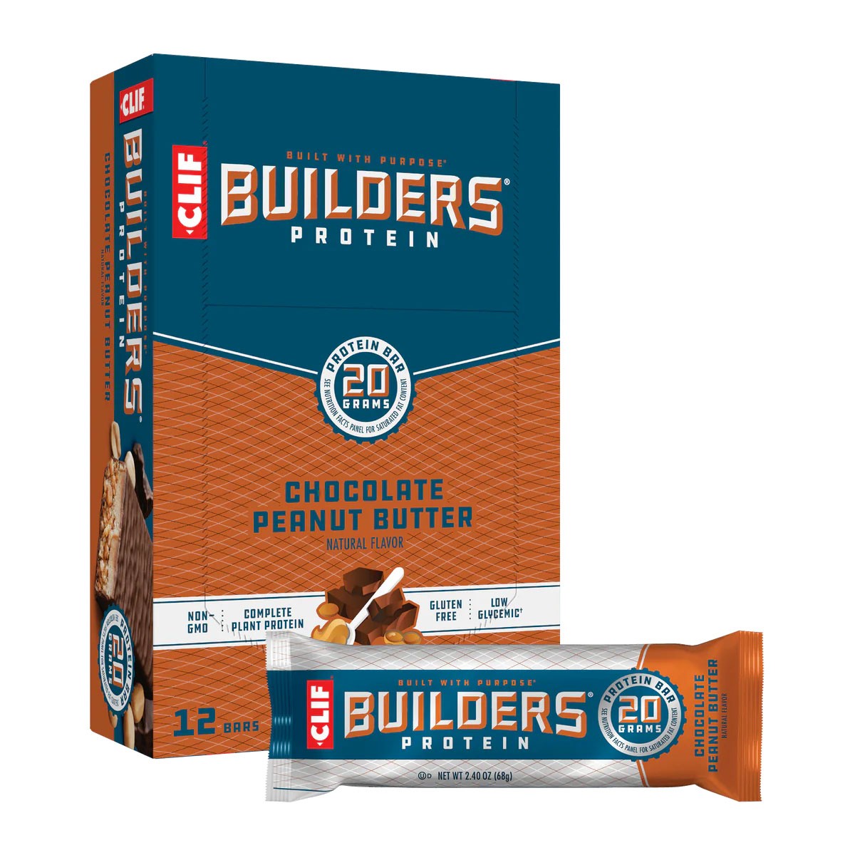 Clif Builders Protein Bar Chocolate Peanut Butter | Plant-Based, Gluten-Free,