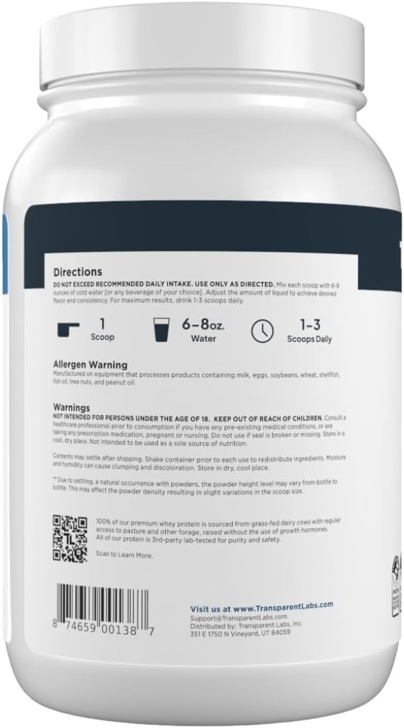 Transparent Labs Grass-Fed Whey Isolate, Oatmeal Choco Chip, 28g Protein