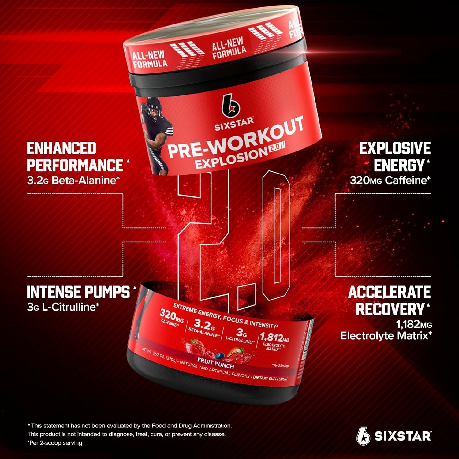30 Servings of SIXSTAR Pre-Workout Powder – Beta-Alanine & Caffeine Energy Boost