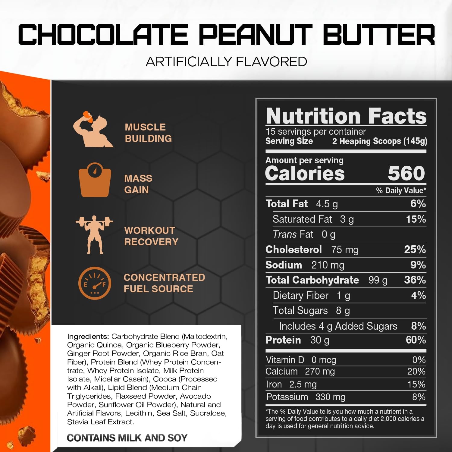 RIVAL NUTRITION Clean Gainer Protein Powder – 5LB Chocolate Peanut Butter – High