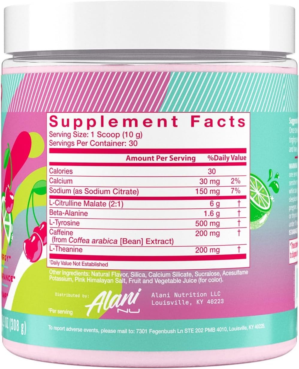 Alani Nu Pre Workout Powder Cherry Twist Amino Energy Boost Endurance Supplement