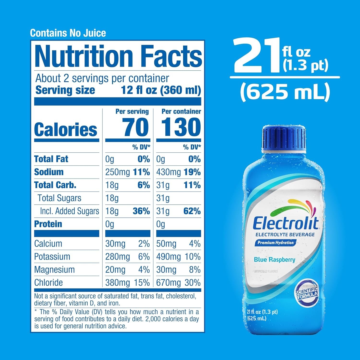Electrolit, Electrolyte Beverage, Blue Raspberry, 21 Fl Oz Bottle (Pack of 12)