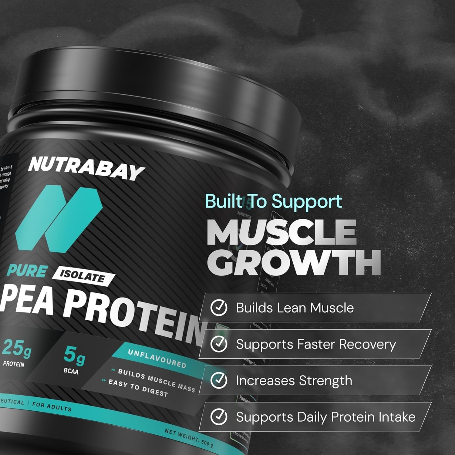 Pure Pea Protein Isolate – 25.3g Protein, 5g BCAA -500g Unflavoured, 15 Servings