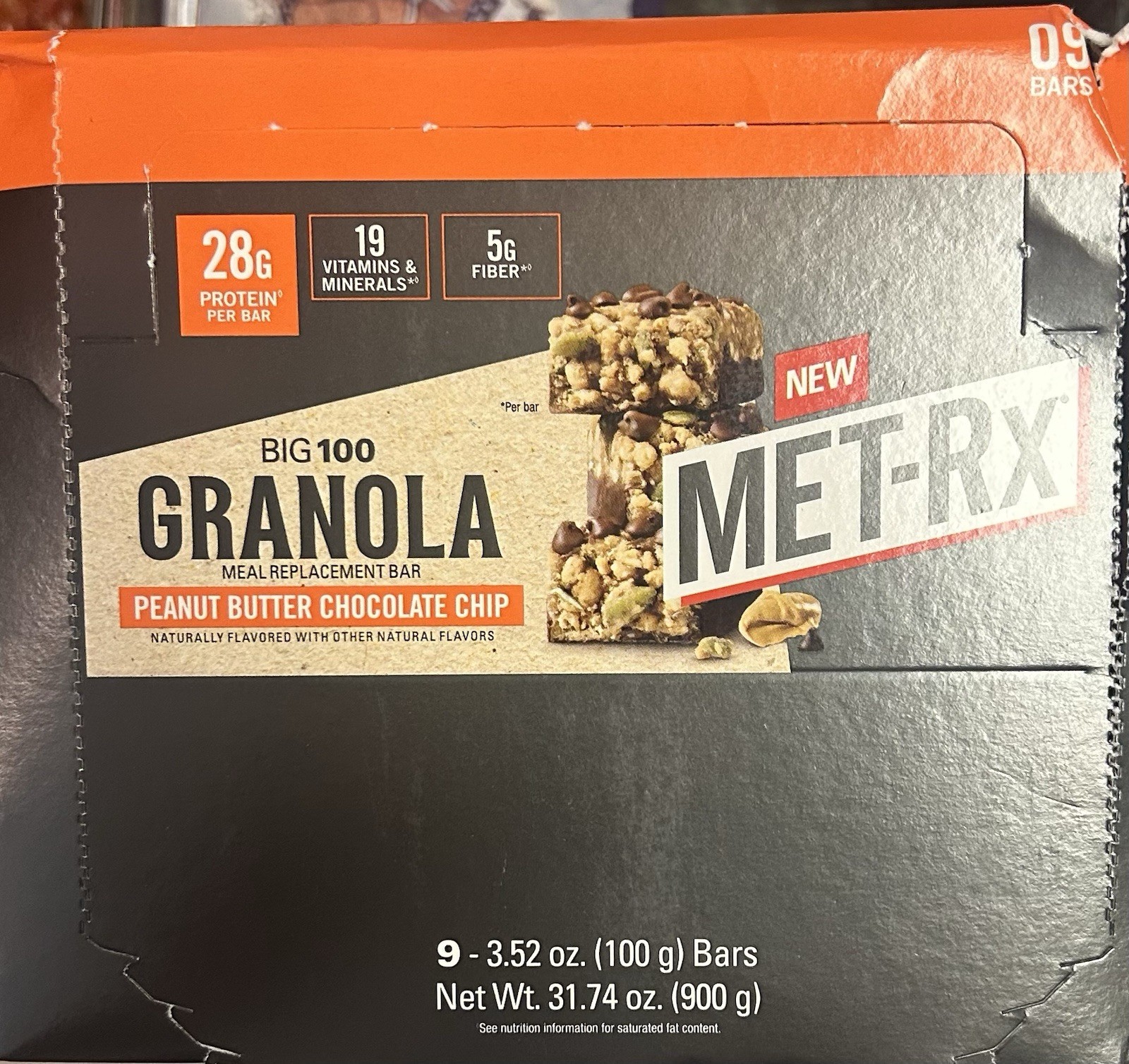 MET-Rx Big 100 Granola Meal Replacement Bar High Protein PB Choc Chip 9 ct