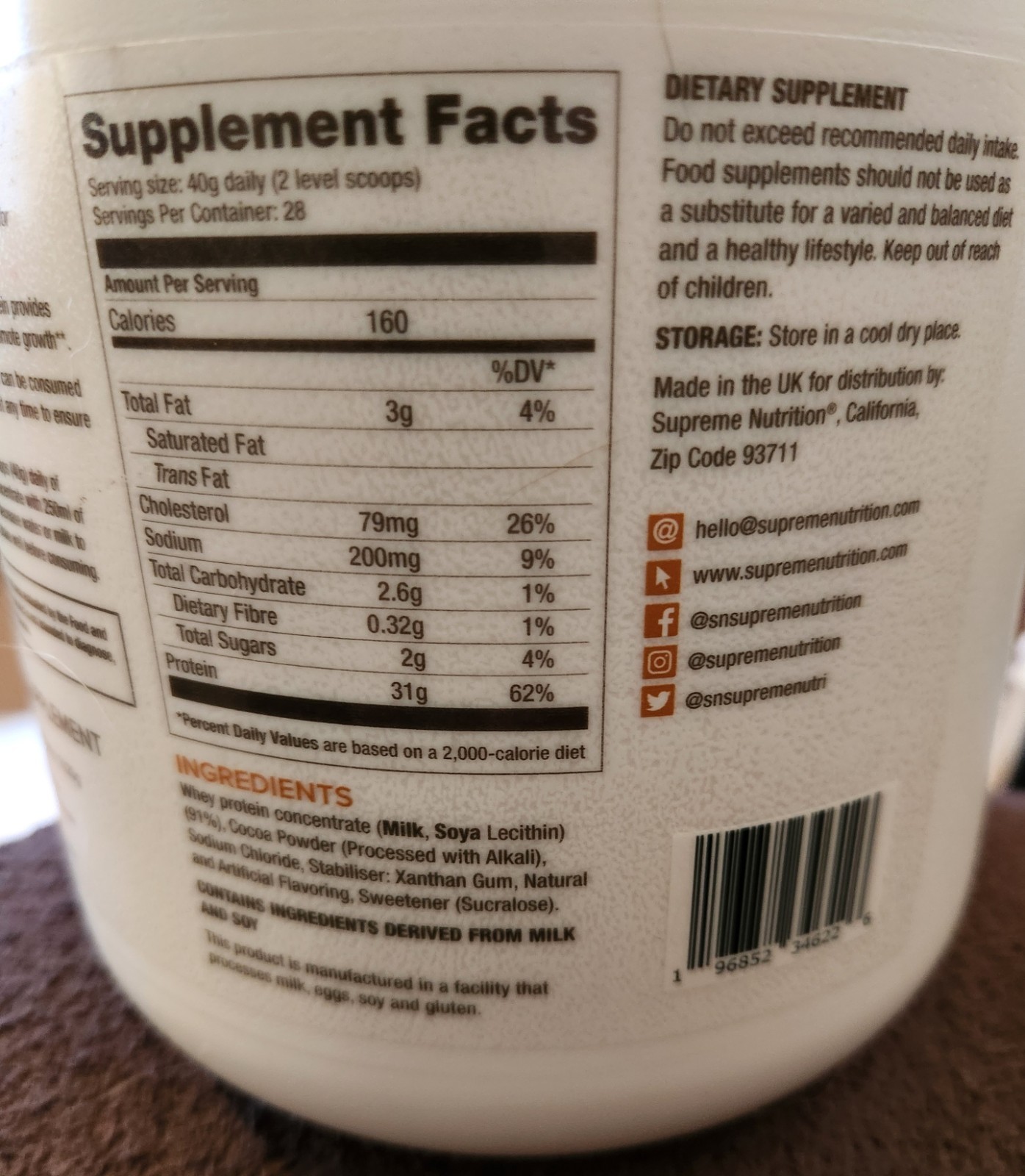 Supreme Protein Whey Concentrate Powder – Salted Caramel 840 grams protein / jug
