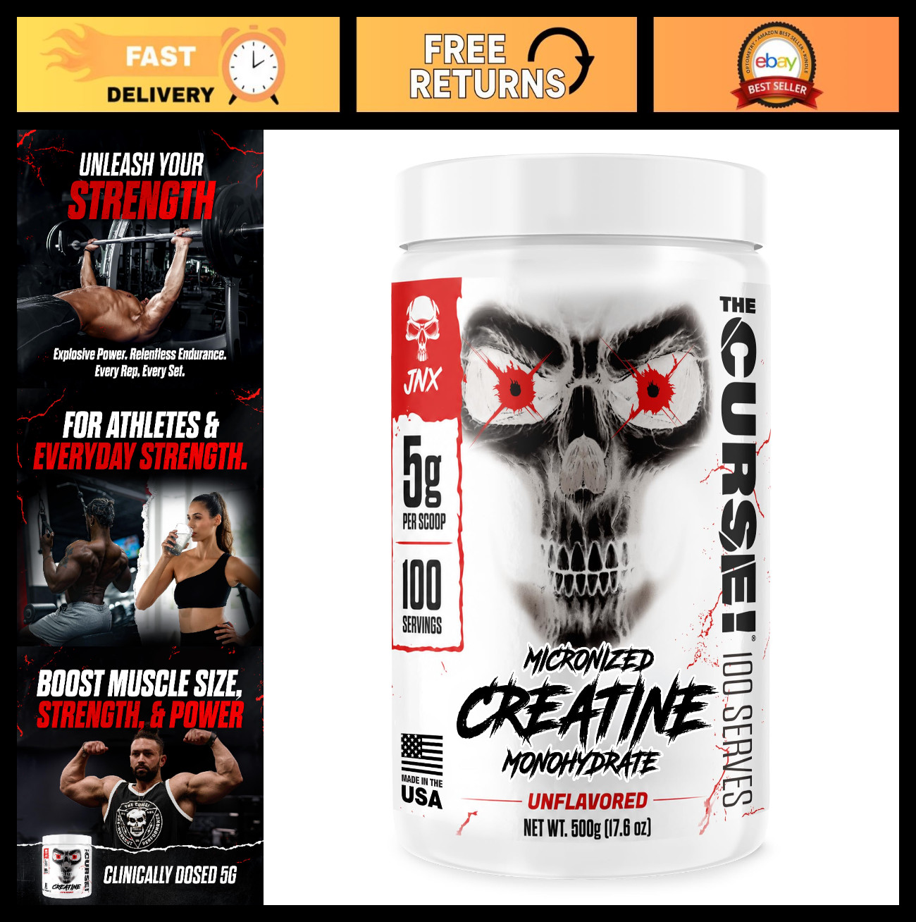 Micronized Creatine Monohydrate Powder 500g | Unflavored, 100 Servings, Pre & Po