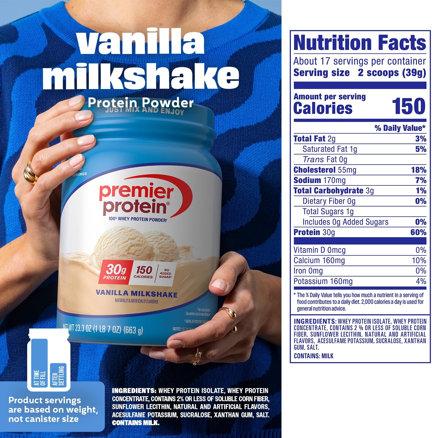 Powder, Vanilla Milkshake, 30g Protein, 1g Sugar, 100% Whey Protein, Keto Fri…
