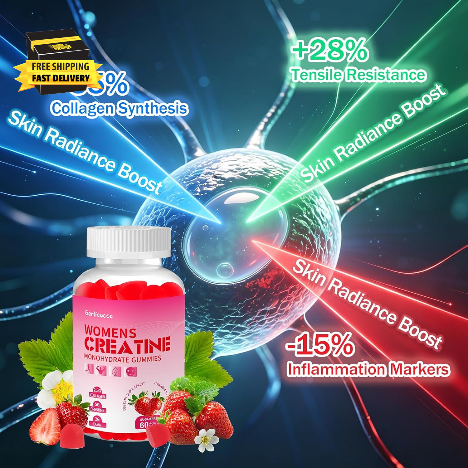 Sugar Free Creatine for Women, Creatine Monohydrate Gummies with Collagen,Energy