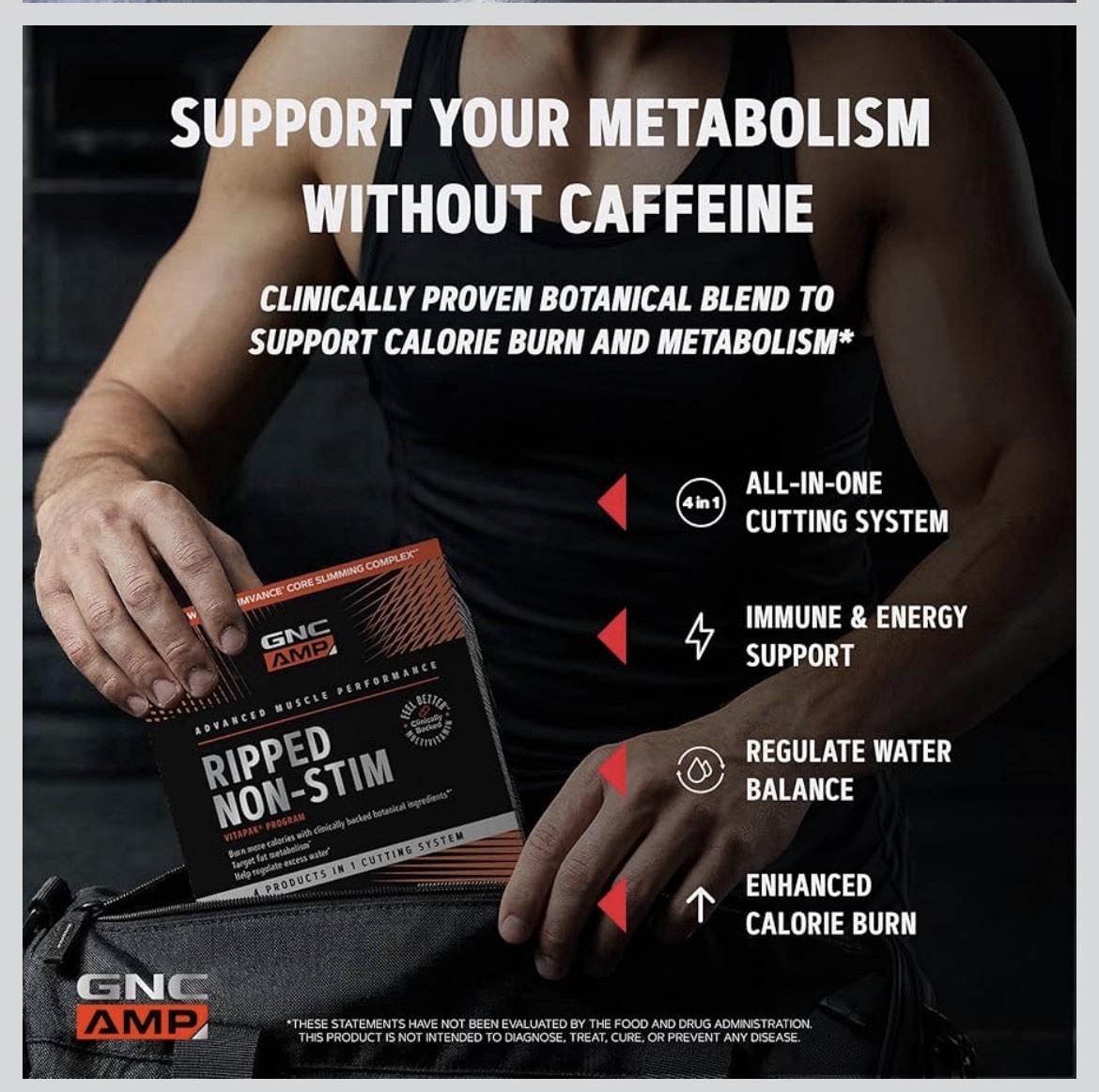 GNC AMP Ripped Non-Stim Vitapak Dietary Supplement 30 Packs, Caffeine-Free
