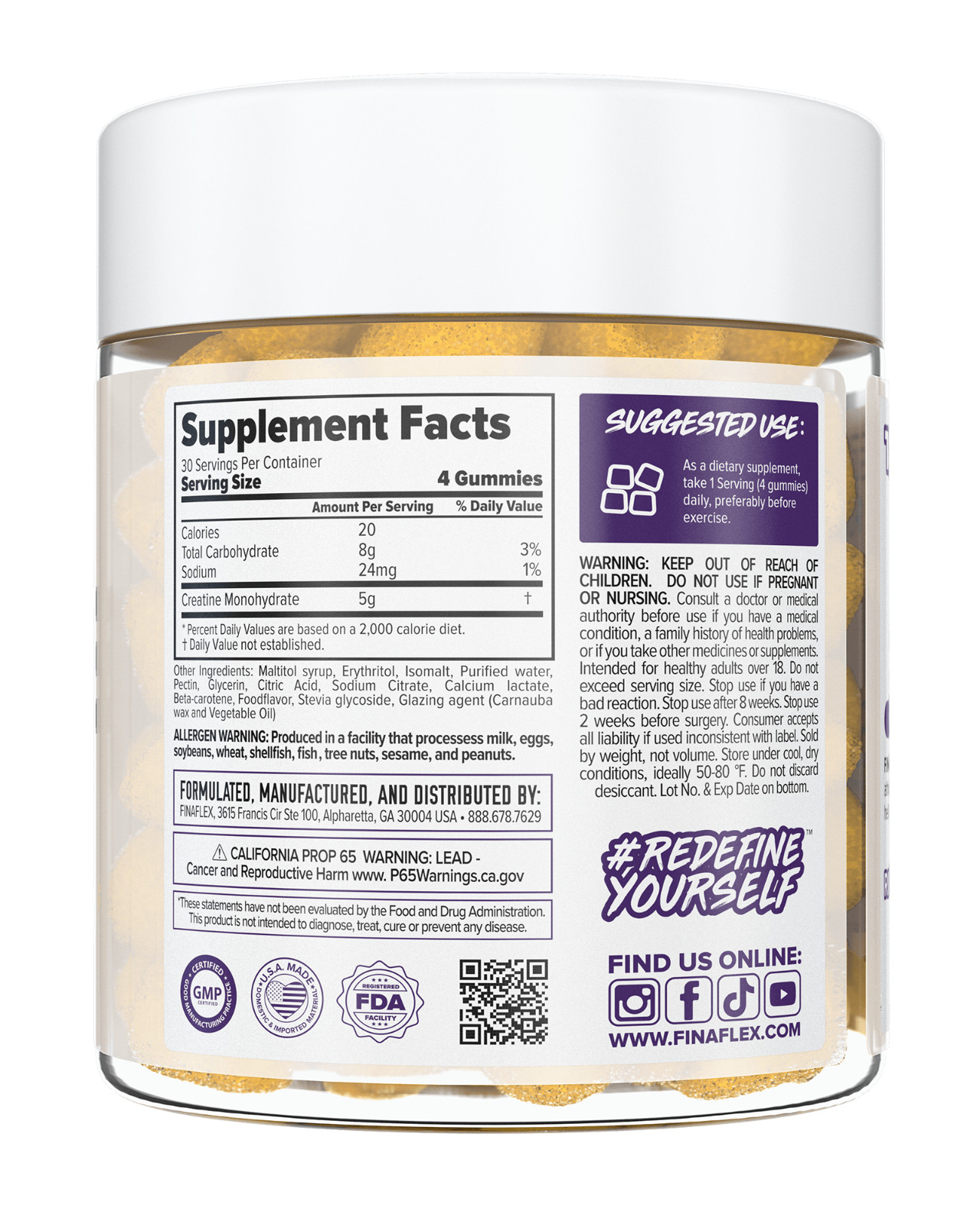 Finaflex Creatine Monohydrate Gummies For Muscle Growth & Recovery, Lemon 30srv