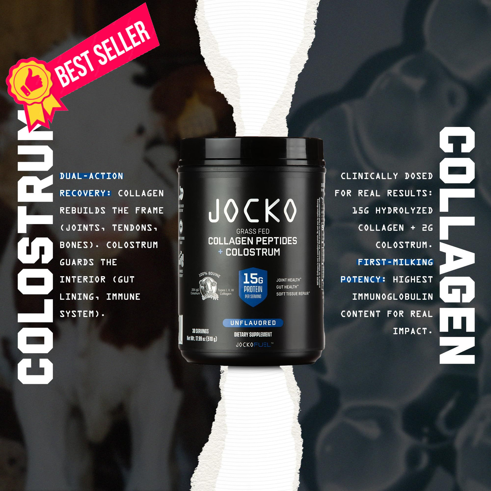 Jocko Fuel Collagen Powder with Colostrum – 15g 1.13 Pound (Pack of 1)
