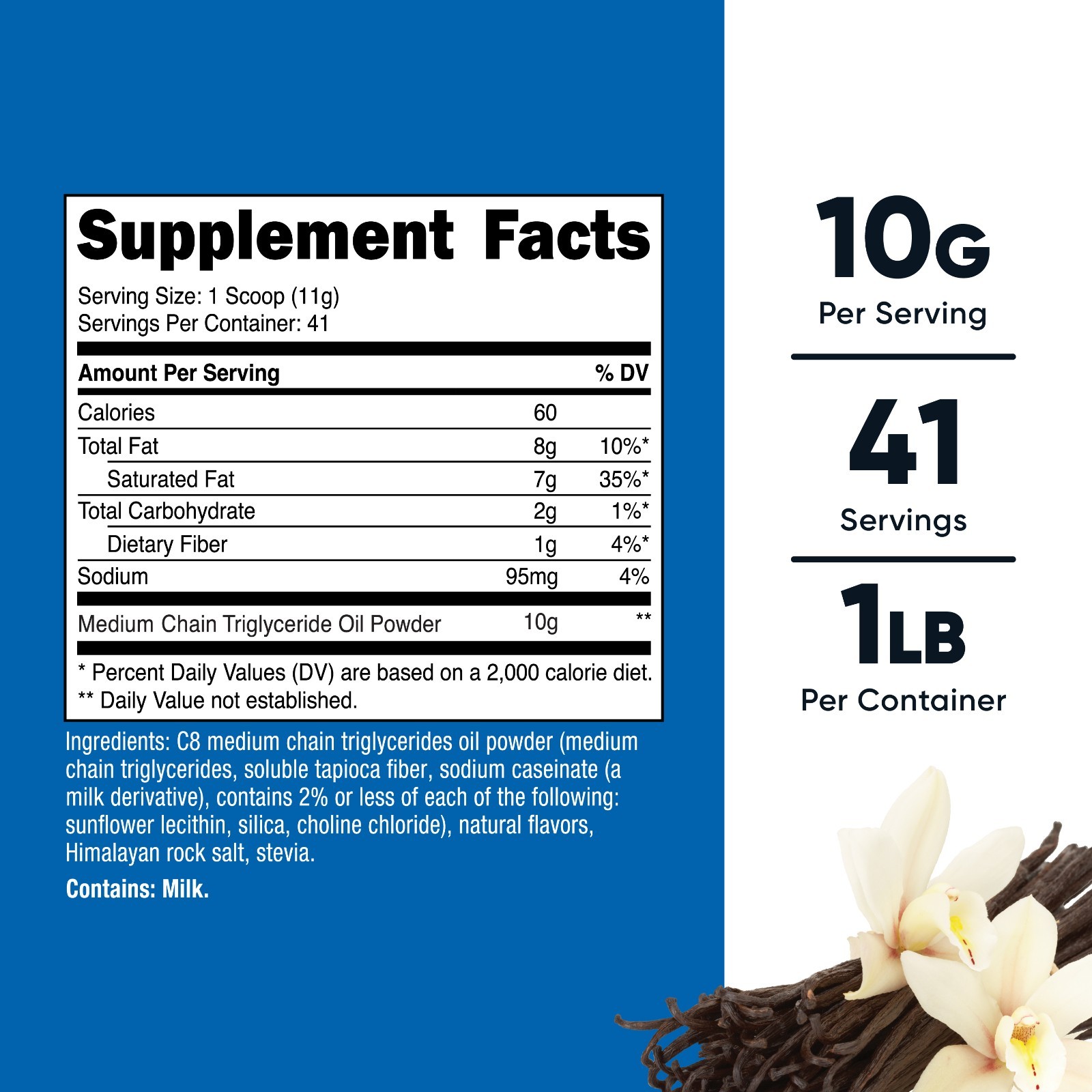 Nutricost C8 MCT Oil Powder 1LB (16oz) Vanilla Flavor – 95% C8 CMT Oil