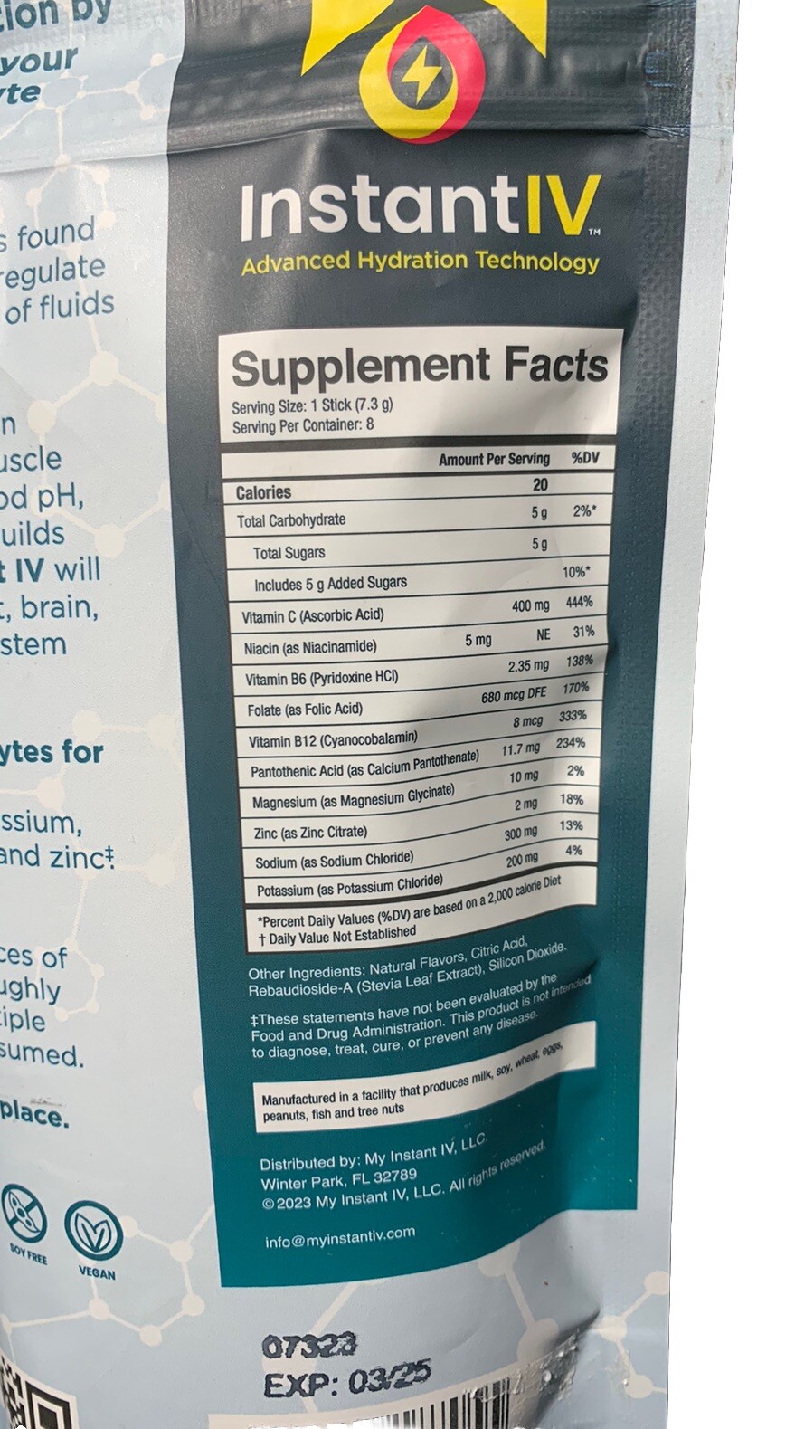 Instant IV Electrolytes Powder Drink Mix Advanced Hydration 8ct Exp. 03/2025