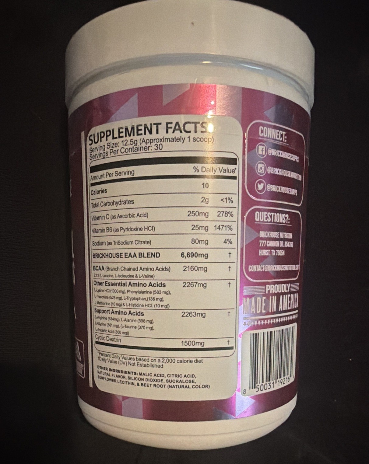 BrickHouse Nutrition Essential Amino Acids Powder, Strawberry Lemonade, 375g