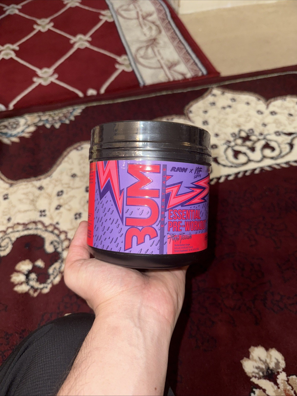 RAW Essential Pre-Workout Powder Sour Watermelon Grape 14.81oz/30 Servings