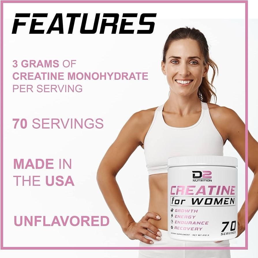 2 Pack D2 Nutrition Creatine for Women 210g 70 Servings, Muscle & Energy Support