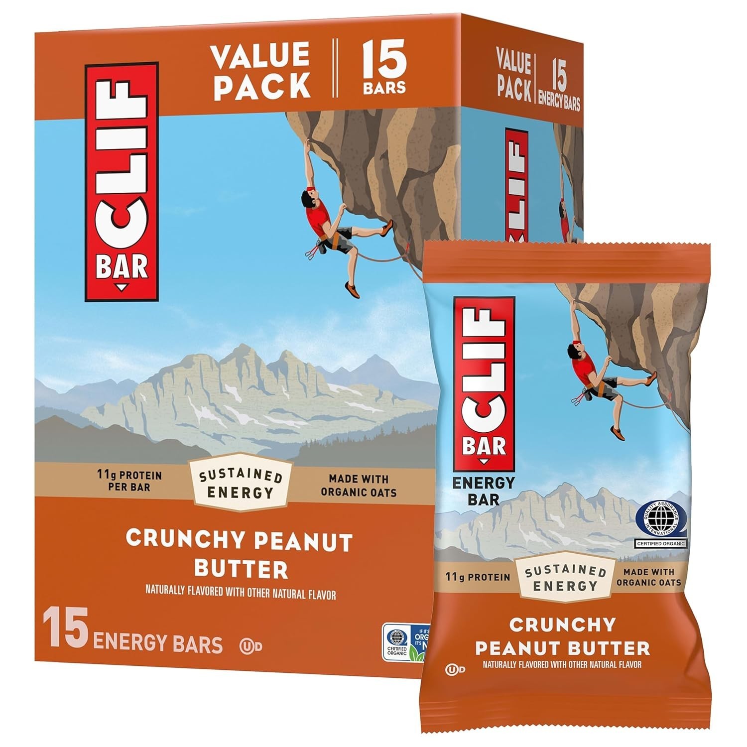Energy Protein Bars Crunchy Peanut Butter 15 Pack Non-GMO Organic Oats Plant