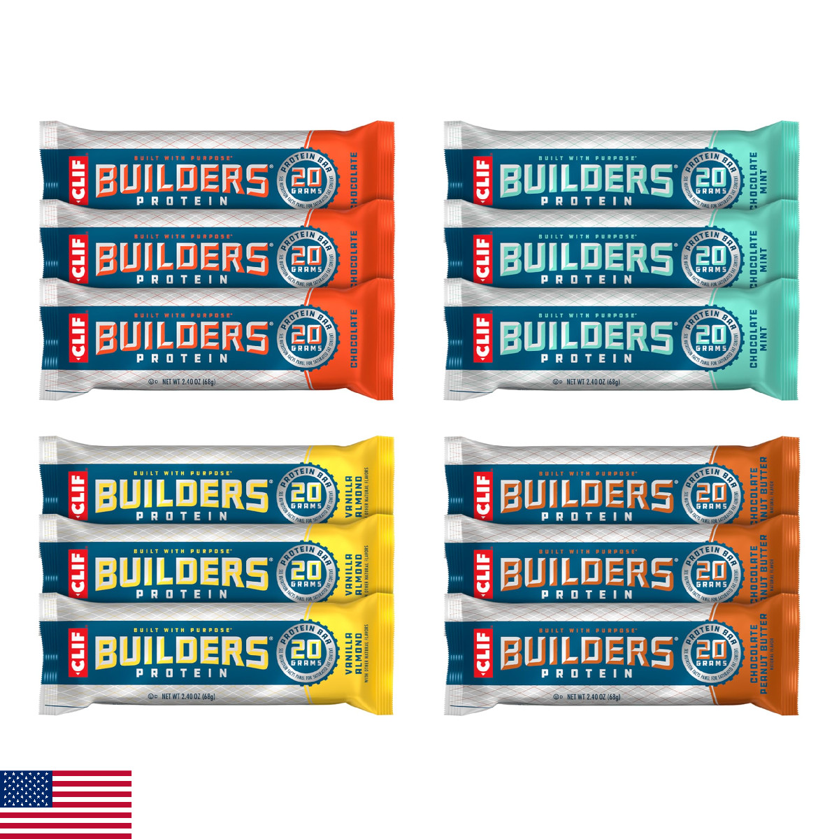 Clif Builders Protein Bars – Variety Pack – 20g Plant Based Protein – Gluten Fre
