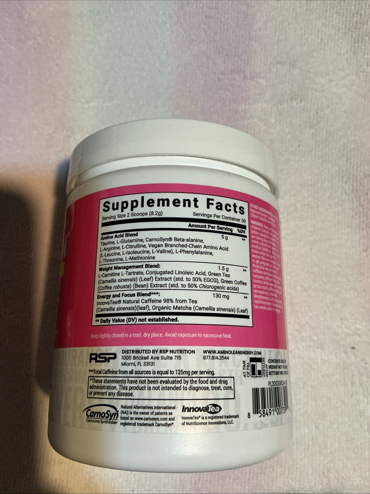 RSP Nutrition AminoLean Energy Weight Management Pink Lemonade 8.68oz