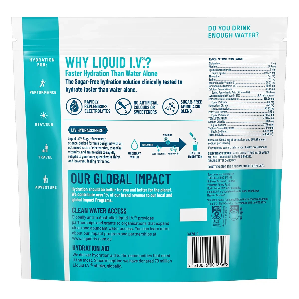Liquid I.V. Hydration Multiplier Sugar Free Raspberry Melon Electrolyte Drink Mi