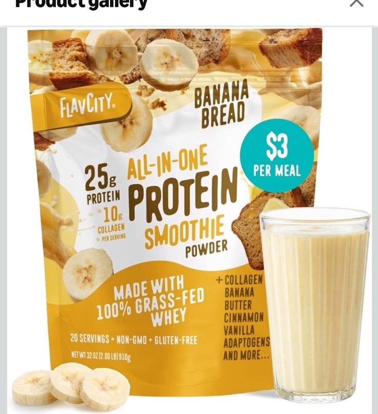 FlavCity Banana Bread Protein Smoothie Powder 910g Grass Fed Non-GMO Gluten-Free