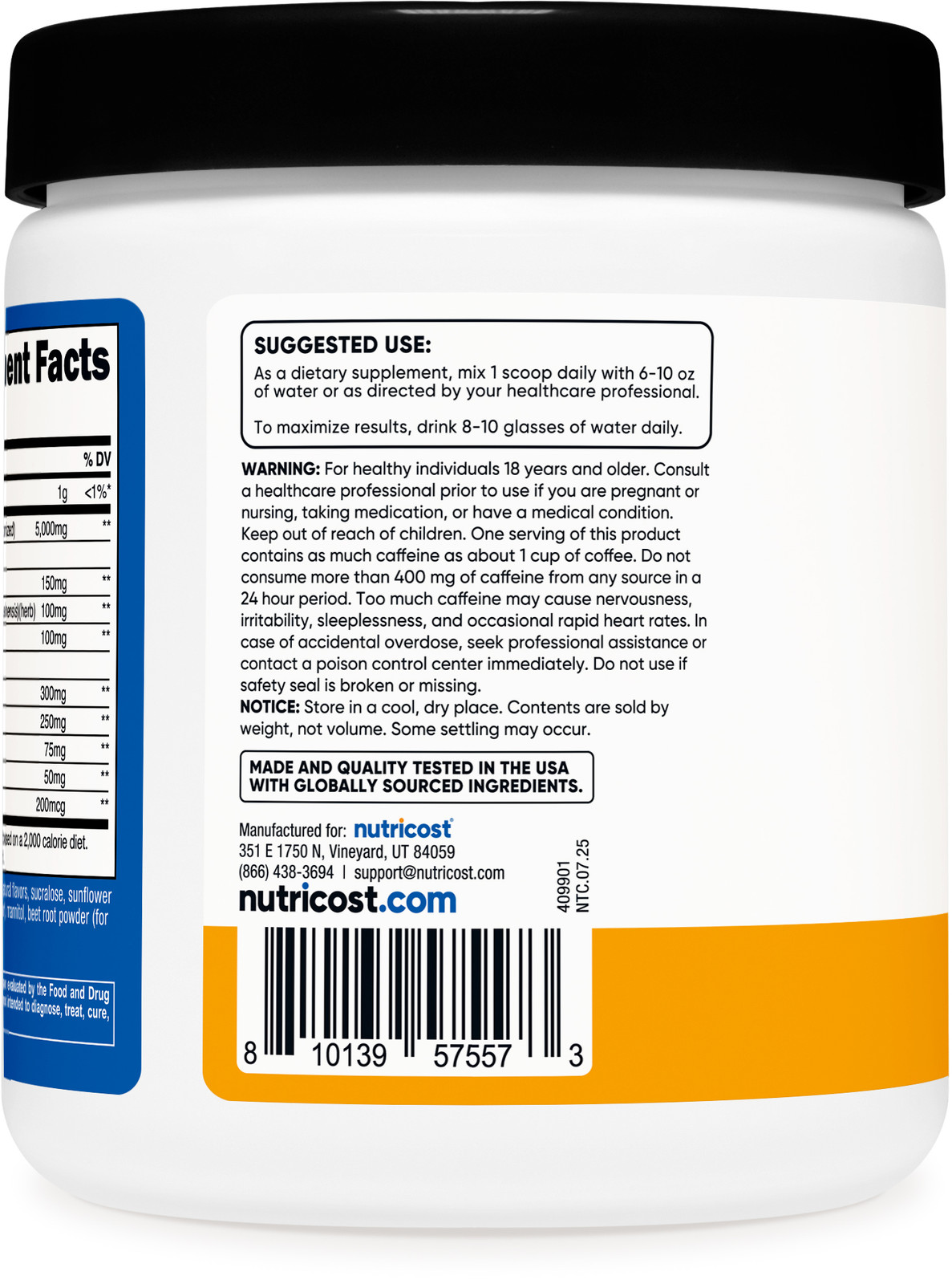 Creatine + Energy 30 Servings (Peach Mango Flavored) – 5,000Mg Creatine Monohydr