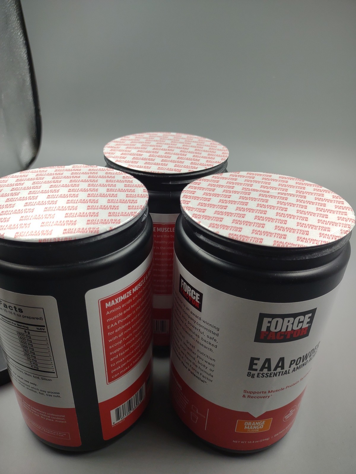 Lot Of 3 Force Factor EAA Powder ~ 10.4oz/30 Servings ~ Orange Mango ~ Exp. 7/27