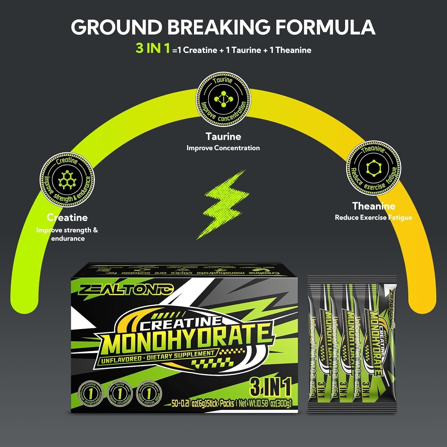 5000mg 99.9% Micronized Creatine Monohydrate Powder Stick Packs with 800mg of ..