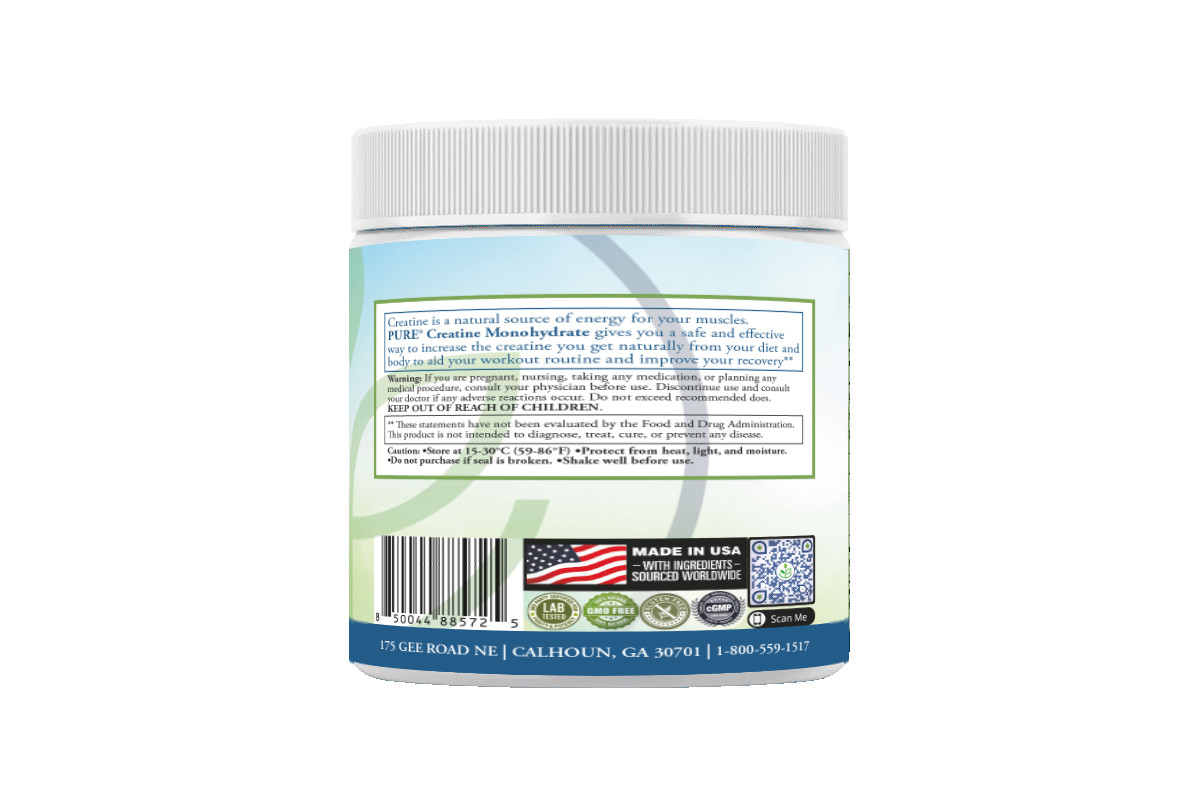 PURE Creatine Monohydrate Nootropic, Muscle Building, Faster Recovery (60 serv.)