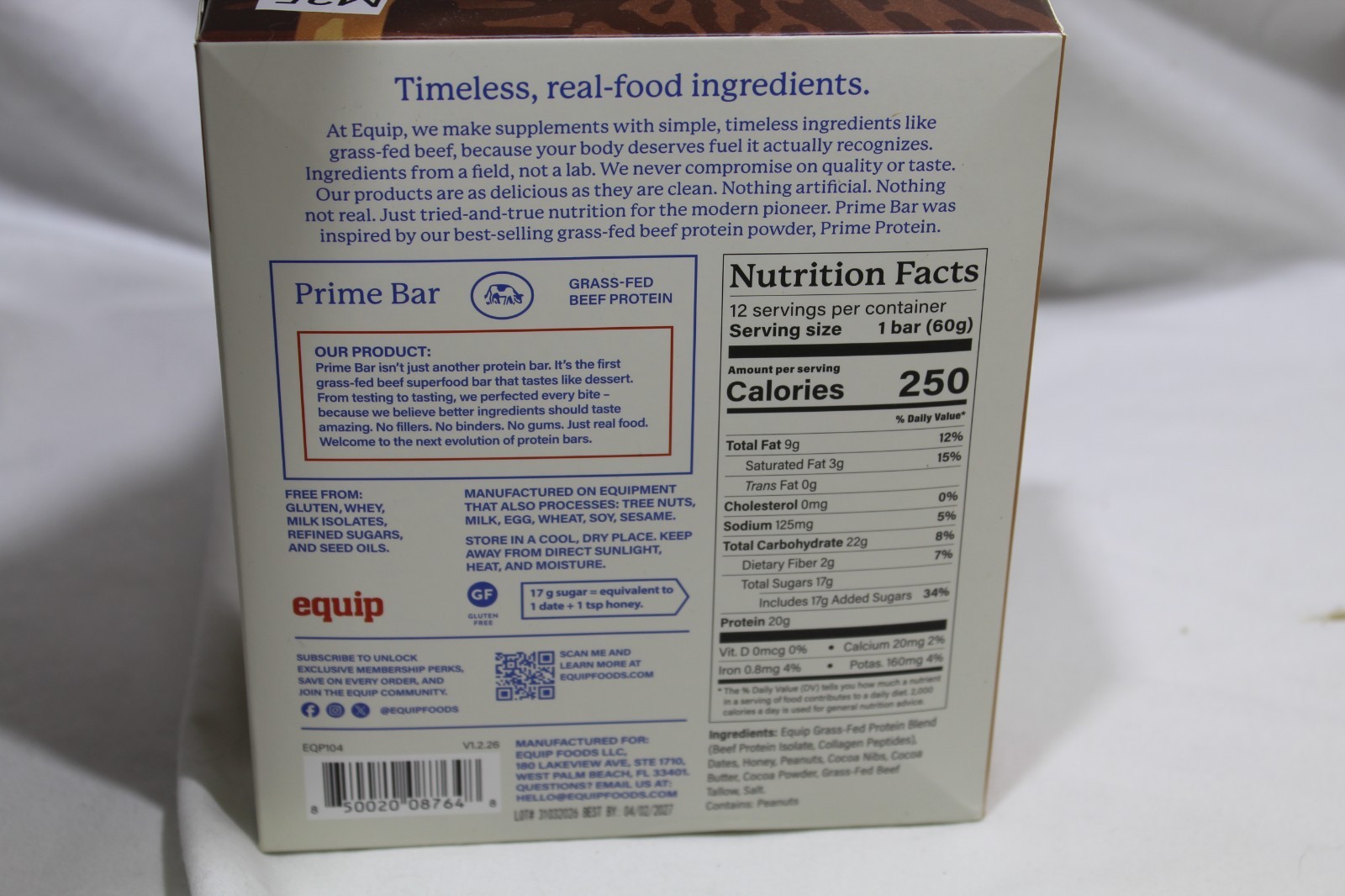 Equip Prime Protein Bars Peanut Butter Chocolate Grass-Fed Beef 12 Pack NEW