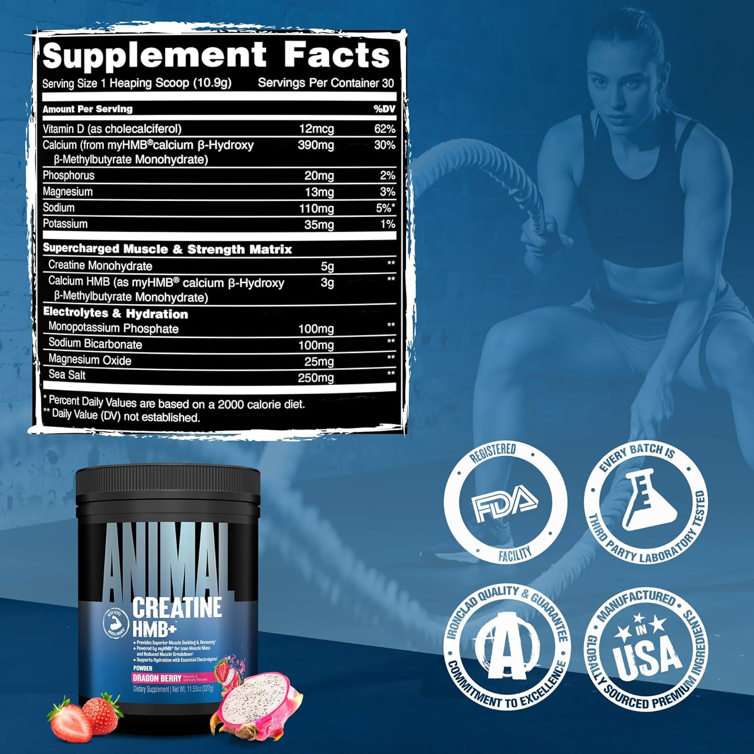 Creatine HMB Powder – 3G Myhmb + 5G Creatine with Electrolytes for Recovery & Da