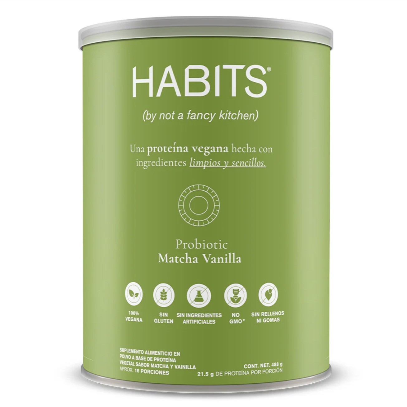 HABITS Vegan Protein Matcha Vanilla Probiotic 488g Not A Fancy Kitchen Non-GMO