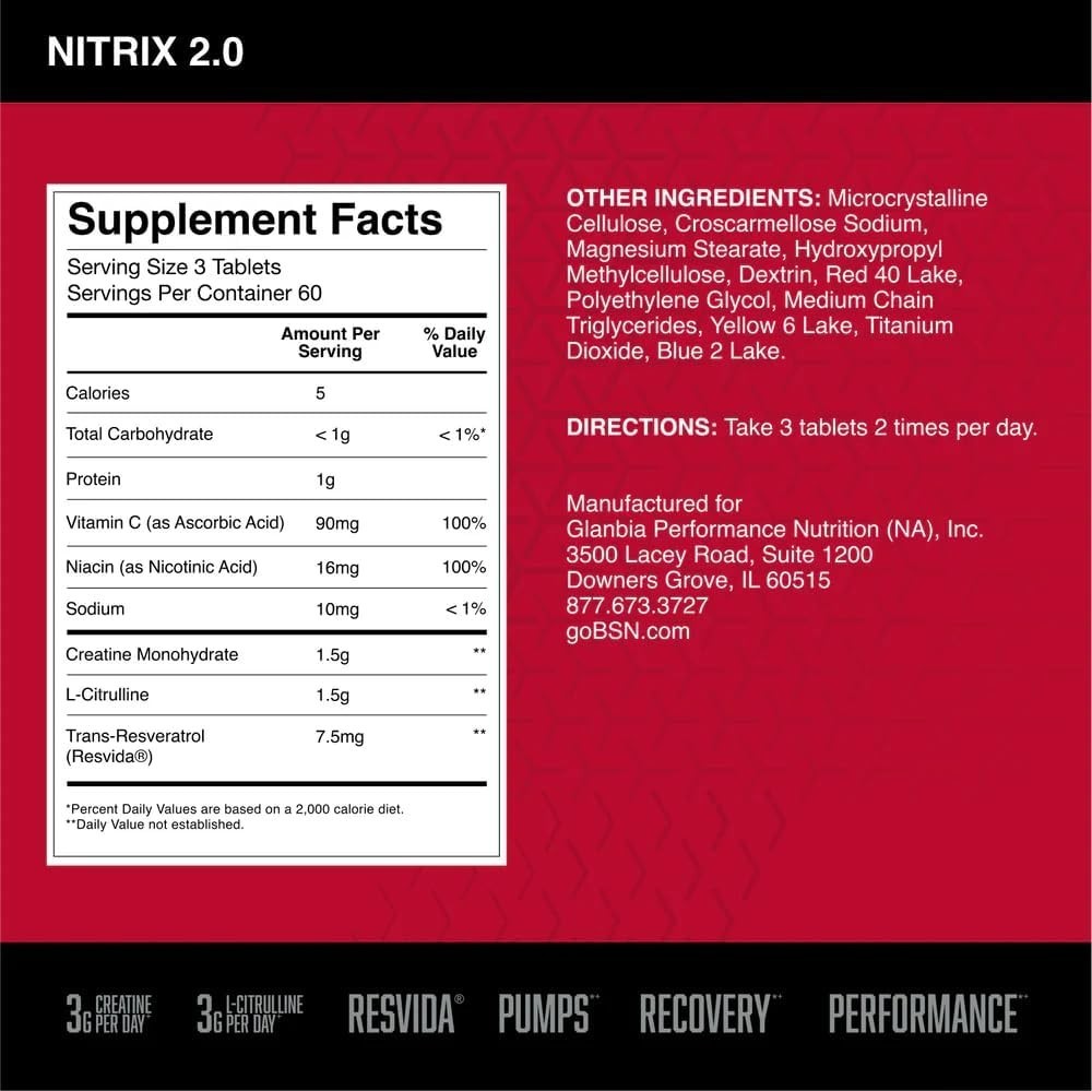 NITRIX 2.0, Workout Supplement, Nitric Oxide Precursors, 3g Creatine, 3g L Ci…