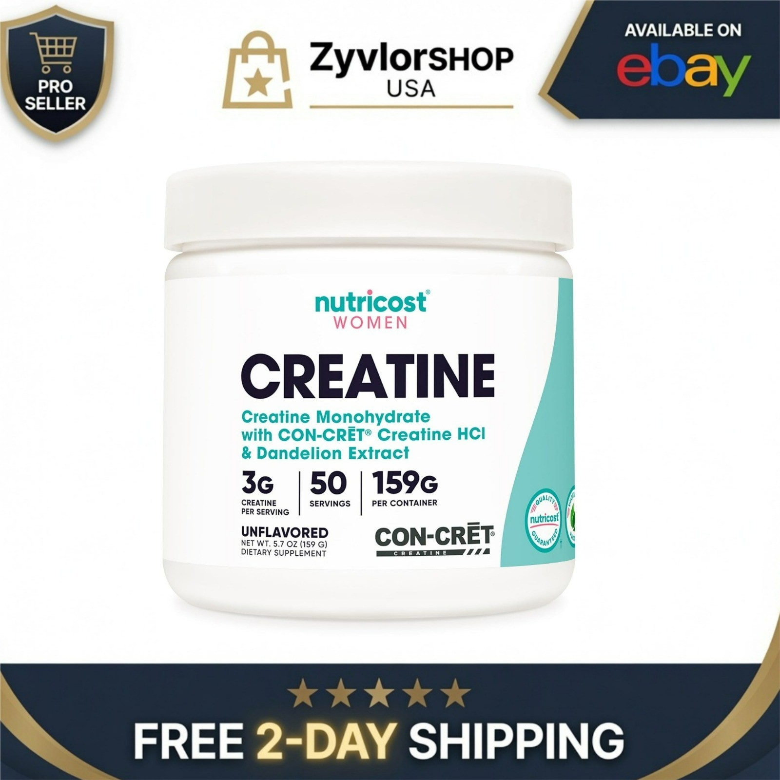Nutricost Creatine Monohydrate Powder for Women 50 Servings Unflavored