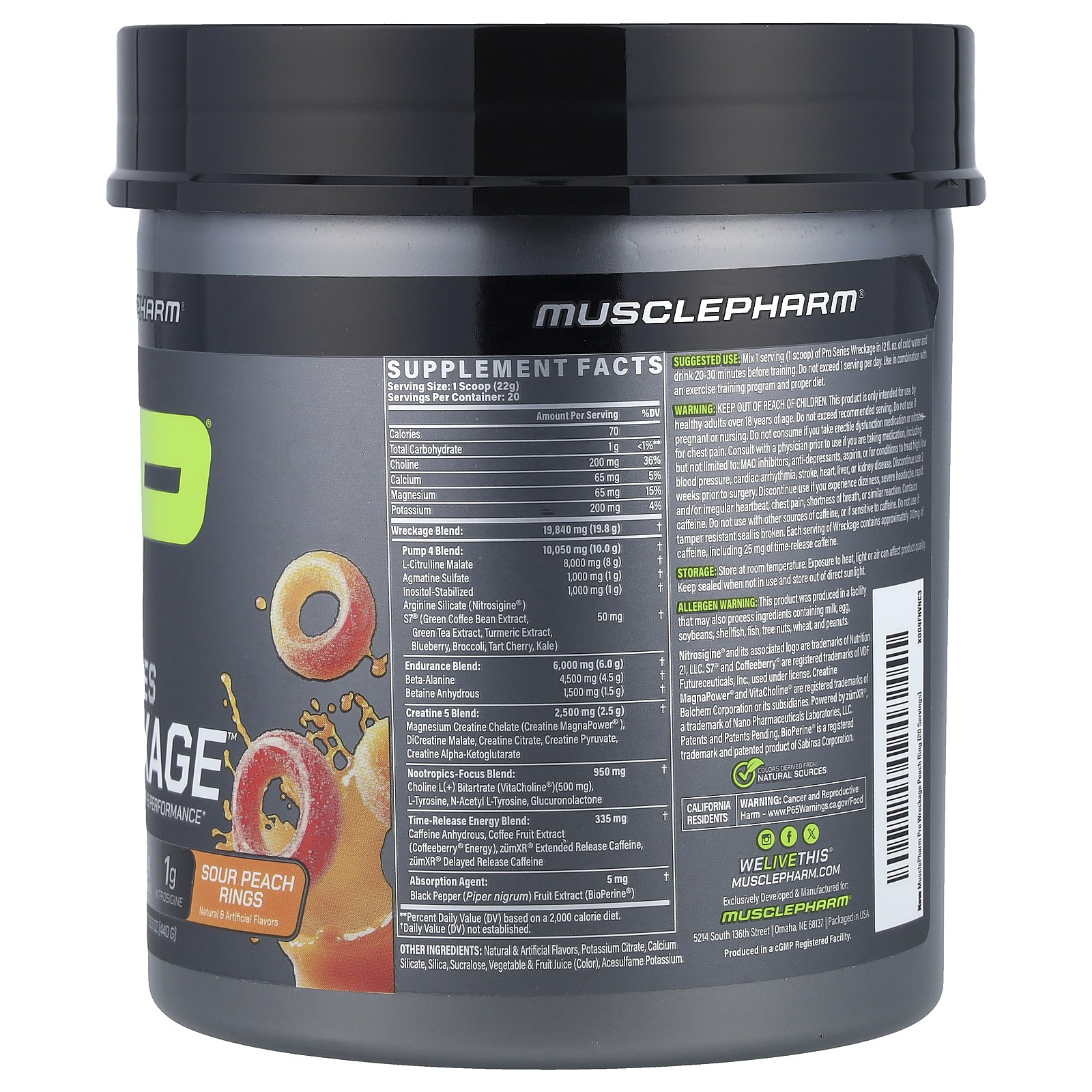 Pro Series Wreckage™, Pre-Workout, Sour Peach Rings, 15.5 oz (440 g)