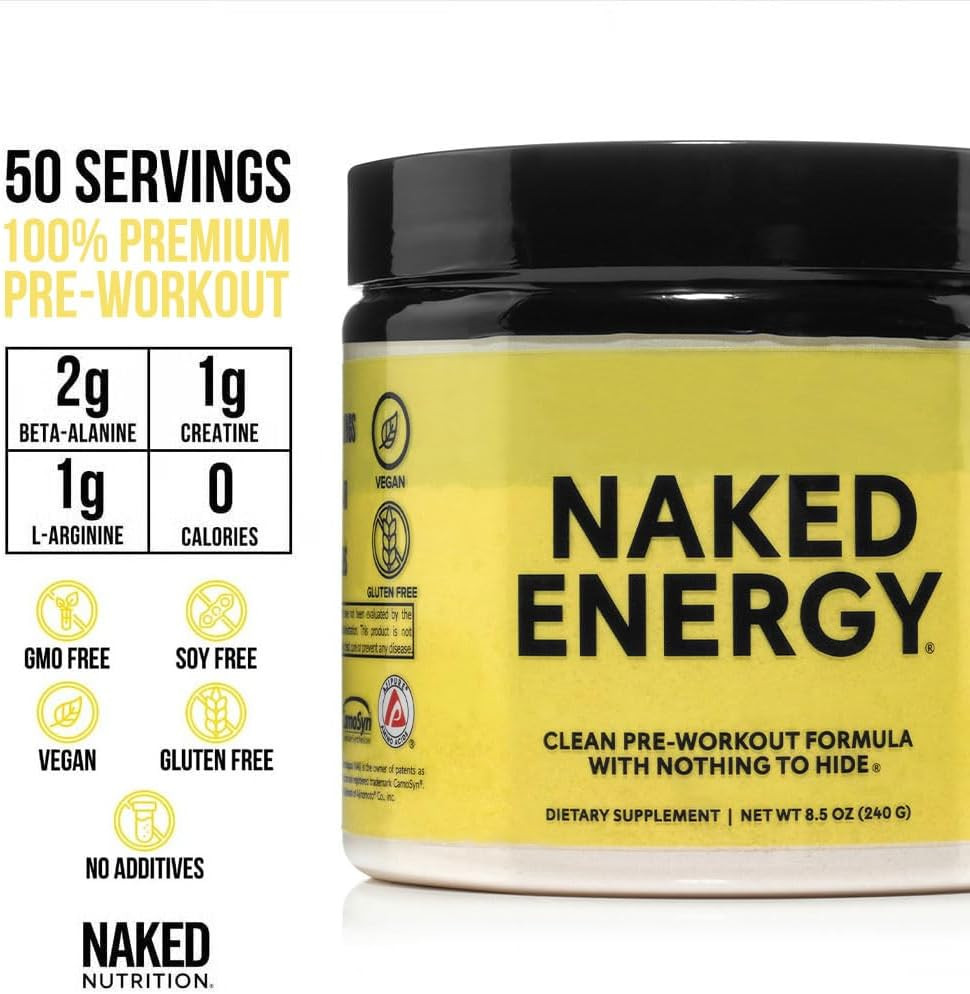 NAKED Nutrition Naked Energy – Pure Pre Workout Powder for Men and Women, Vegan