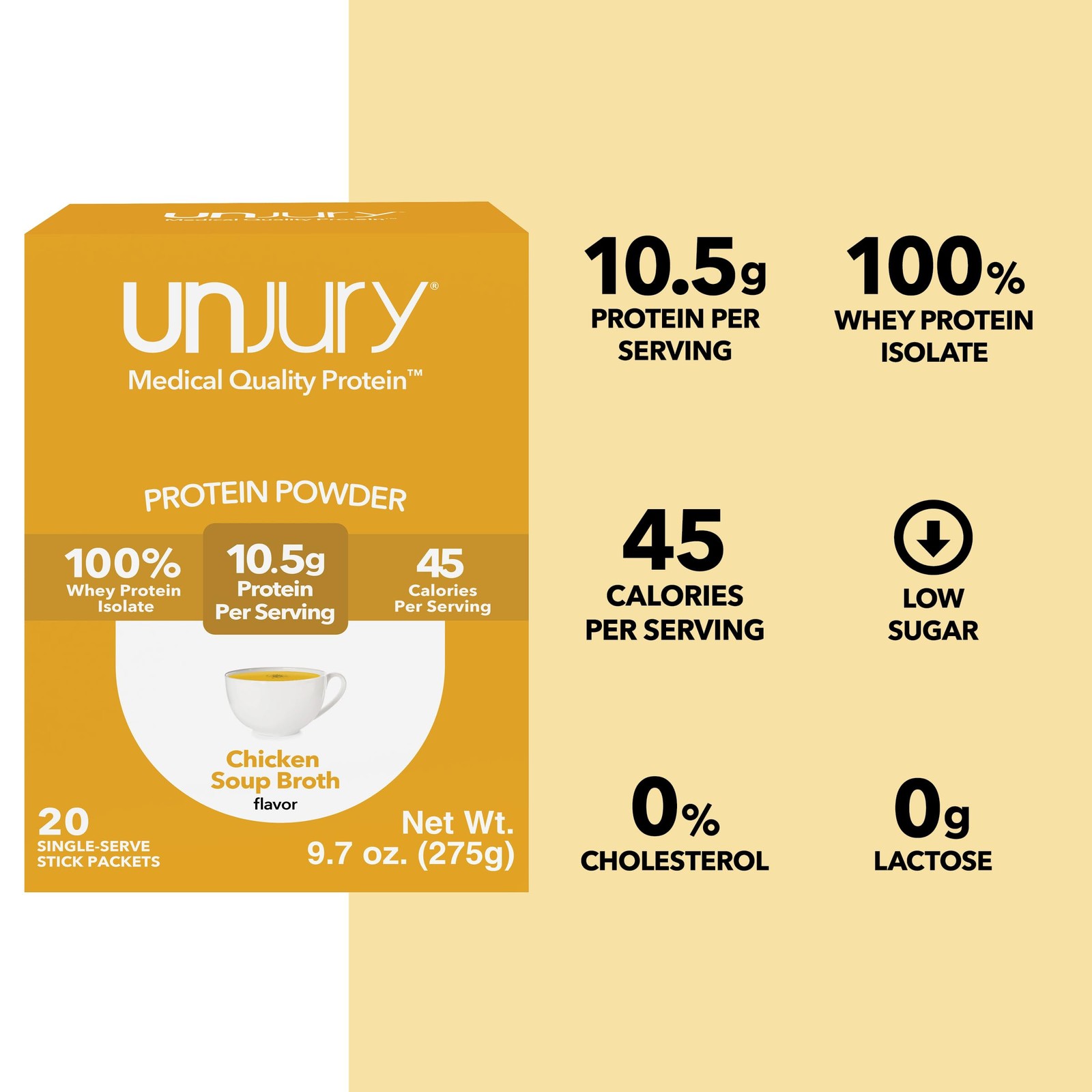 Unjury Whey Protein Powder Individual Stick Packs | Chicken Soup | 10.5g 100%…
