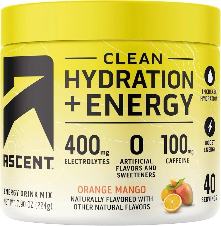 Ascent Clean Hydration + Energy Electrolytes + Caffeine Orange Mango 7.9oz 40
