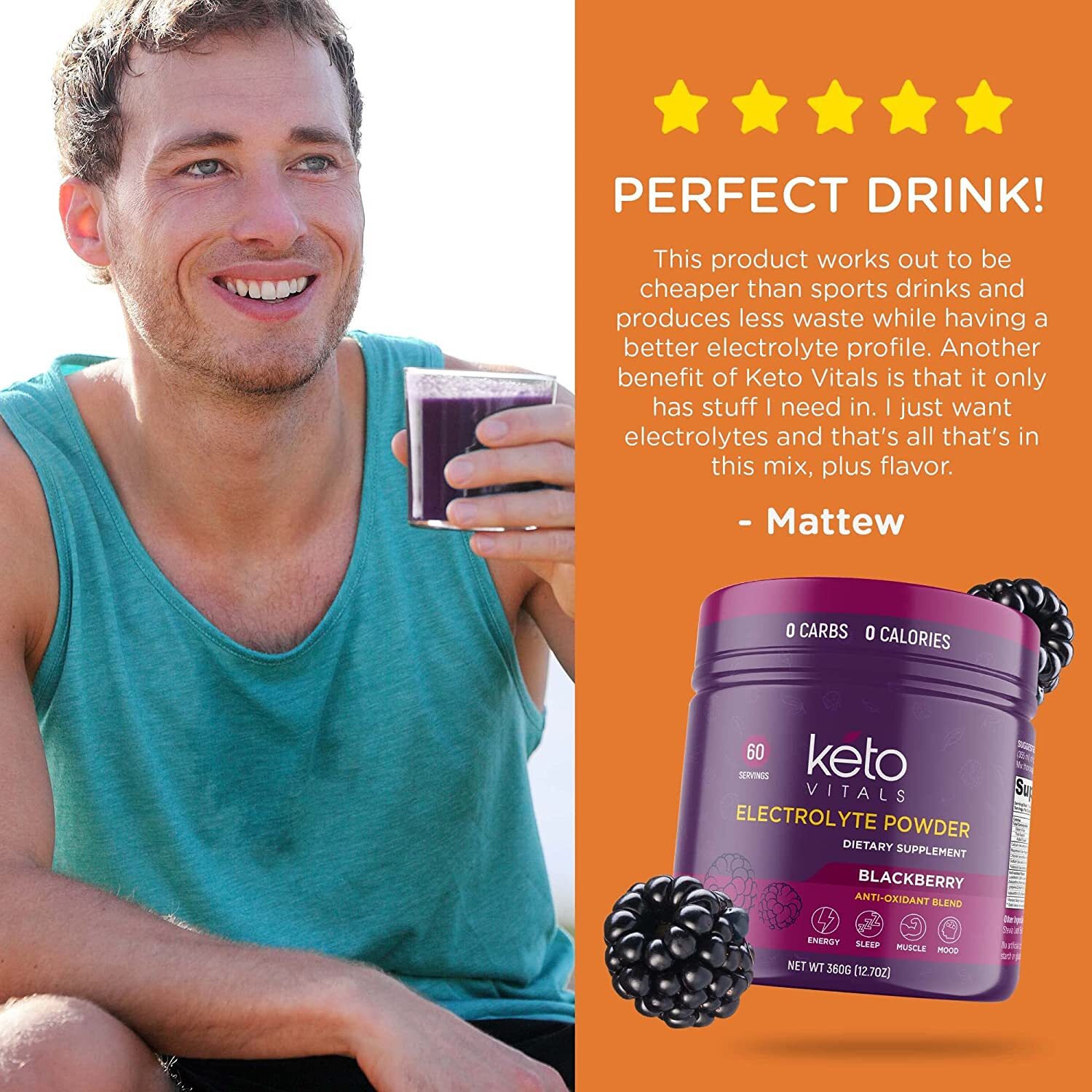 Keto Vitals Electrolyte Powder BlackBerry Energy Drink