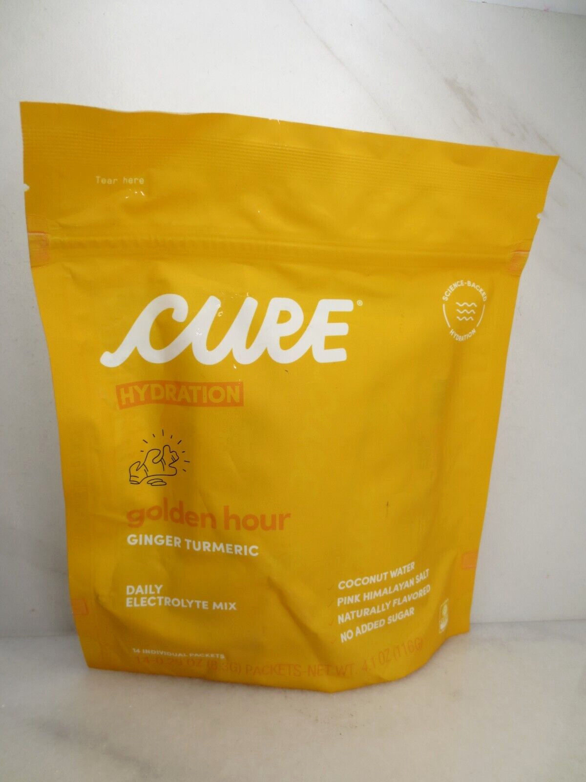 CURE GOLDEN HOUR GINGER TURMERIC DAILY ELECTROLYTE MIX 14 PACKETS EXP:2026 2PS